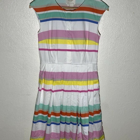 Kate Spade Rainbow Striped Pleated Skirt Sleeveless Dress Sz 12 - Picture 2 of 2